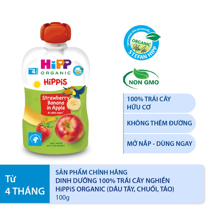 [GIFT] Dinh dưỡng 100% Trái cây nghiền Organic HiPPiS Burine 100g bổ sung Vitamin - Vị ngẫu nhiên