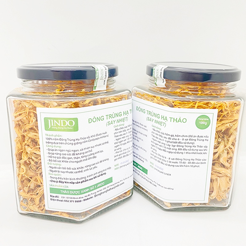 Đông trùng hạ thảo hữu cơ 100g sấy nhiệt JINDO tác dụng tốt toàn diện cho sức khỏe