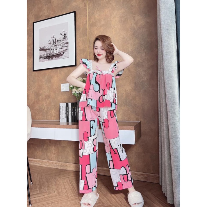 Đồ bộ 2 dây quần dài mặc nhà siêu dễ thương lụa mềm mịn - Đồ ngủ hai dây quần dài