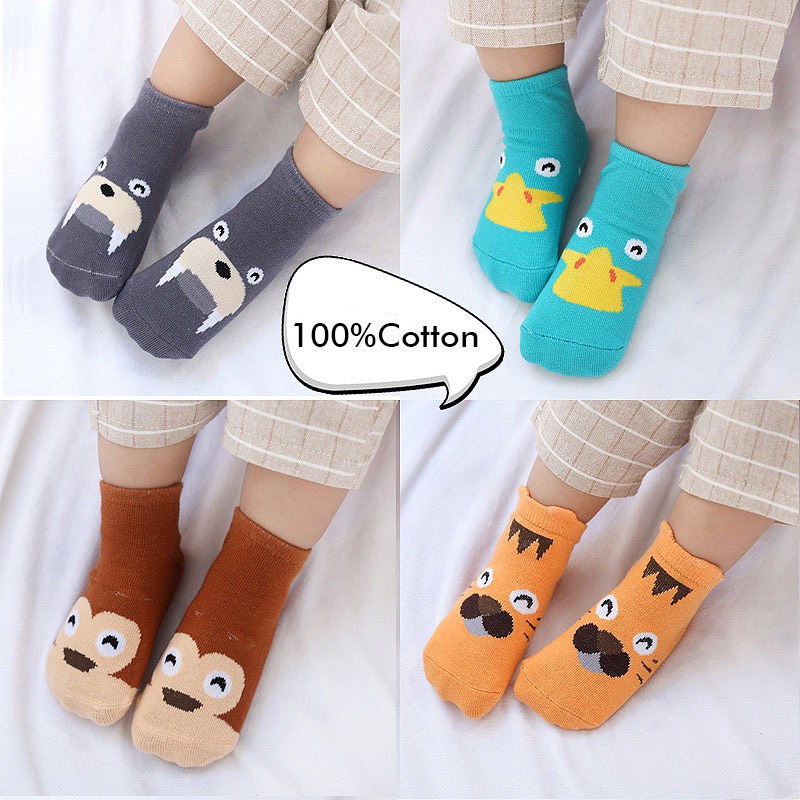 Tất Hàn KIDS SOCKS Cổ Ngắn Thú Mắt Cười Chống Trơn Trượt Cho Bé 3 Tháng - 4 Tuổi T01
