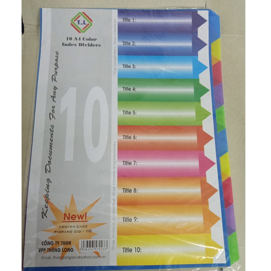 Bìa phân trang nhựa 10 số Thăng Long