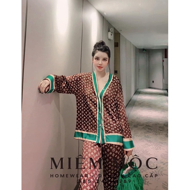 (Dưới 62kg) Đồ bộ pijama mặc nhà LỤA XƯỚC hàng chuẩn thiết kế cao cấp tay dài quần dài cực sang cho bạn nữ