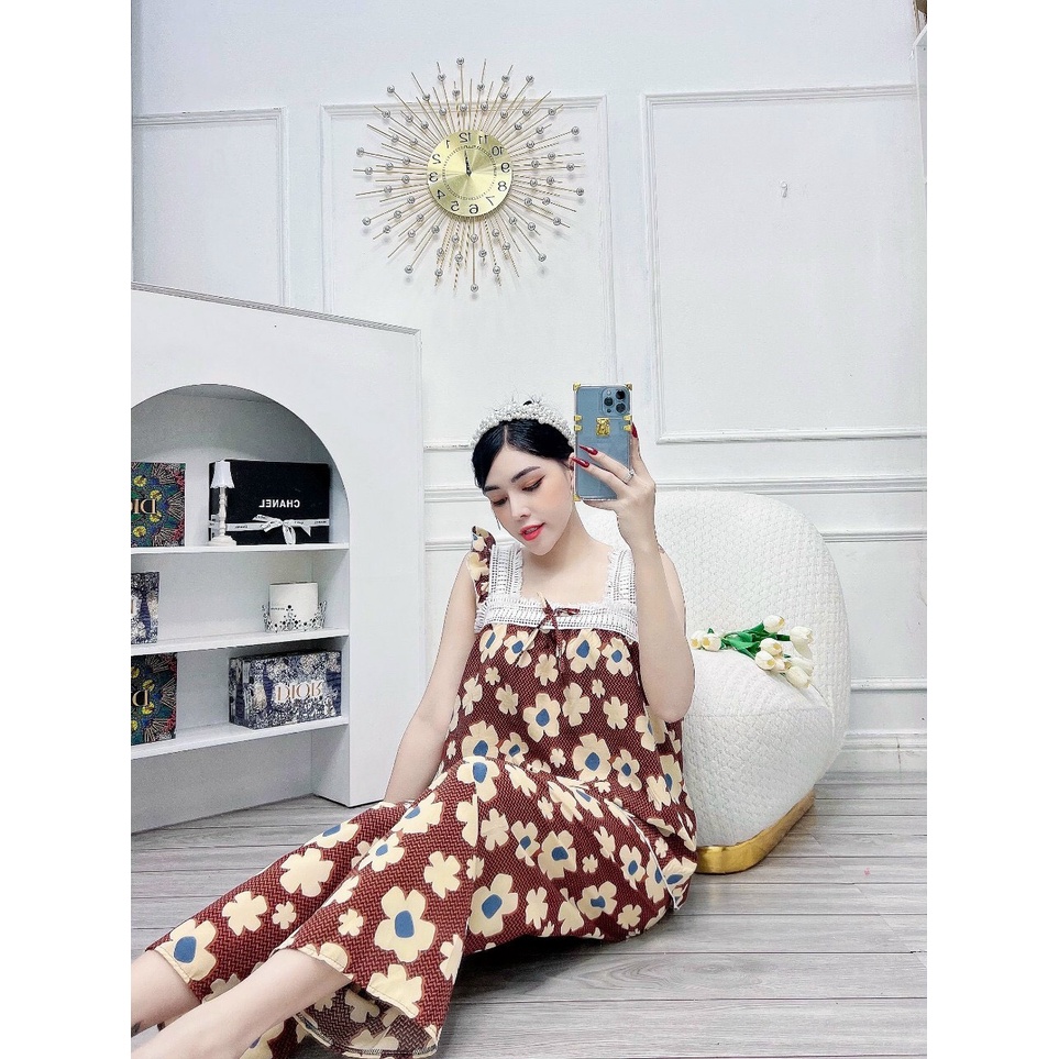 Đồ bộ mặc nhà pizama nữ quần dài họa tiết dễ thương chất vải mềm mại thoáng mát