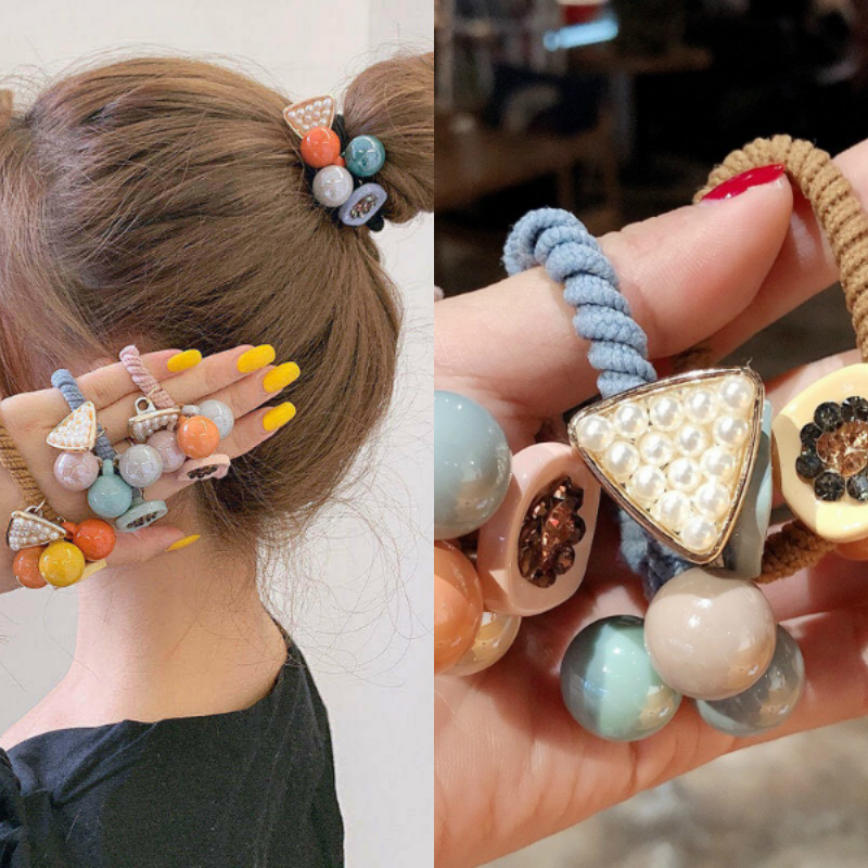 Dây Buộc Tóc Hình Tam Giác Đính Ngọc Trai Đơn Giản Thời Trang Hàn Quốc Cho Nữ