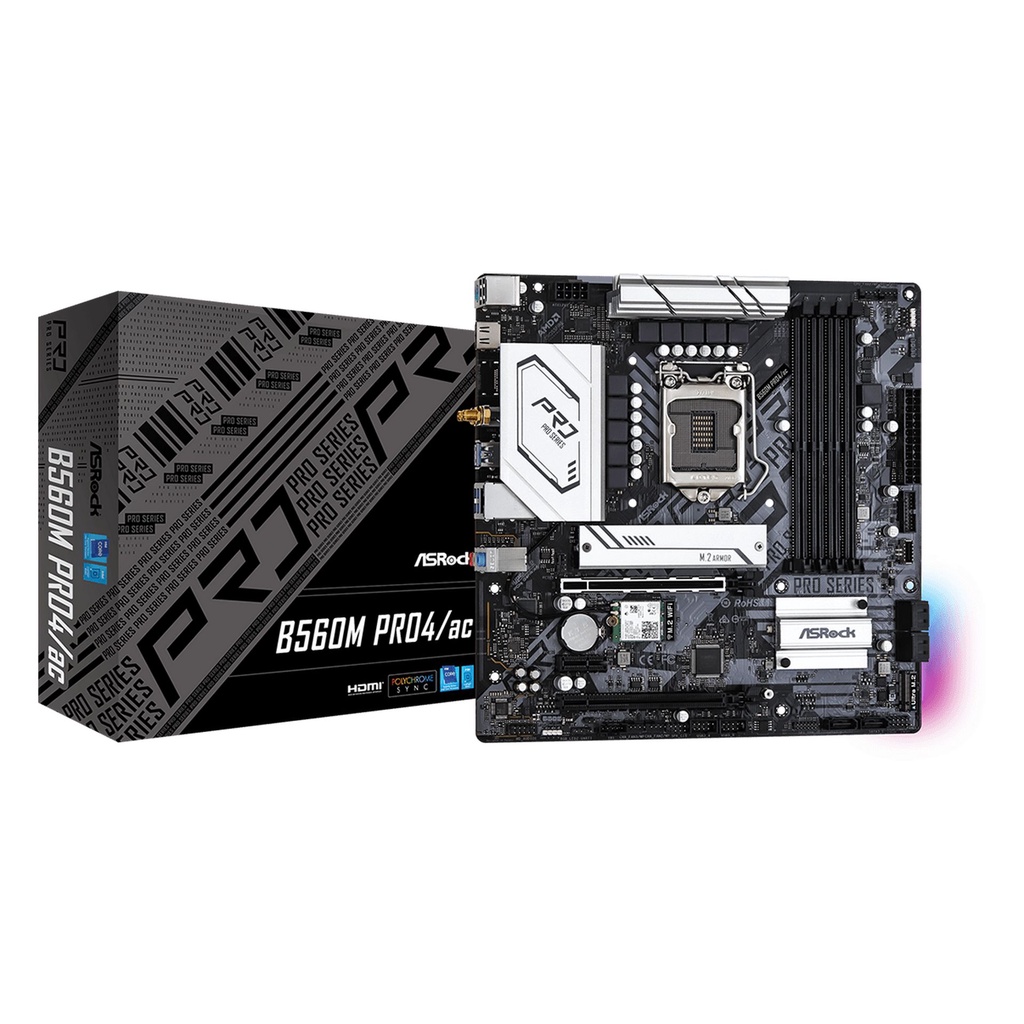 MAINBOARD ASROCK B560M PRO 4/AC (Intel B560, Socket 1200, m-ATX, 4 khe Ram DDR4) tích hợp wifi chính hãng BH 36 tháng