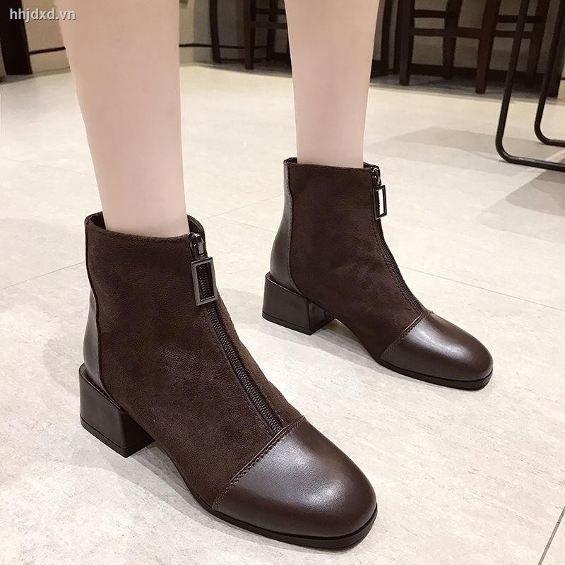 ✐✥✕Shoes women 2020 new autumn wild tide boots front zipper high heels thick heel Martin s short