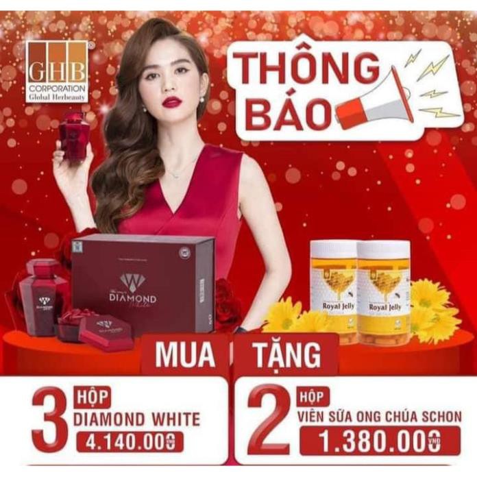DIAMOND WHITE VIẾN UỐNG NGỌC TRINH MUA 3 TẶNG 2 HỘP SỮA ONG CHÚA
