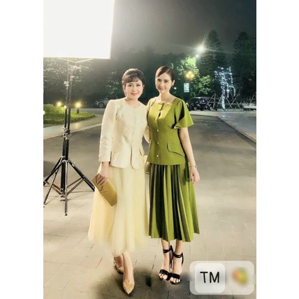 🍀 SET bộ nữ áo vest DẬP LI TÚI CHÉO TAY XOÈ HUYỀN LI.ZZE mix chân váy mindi xếp ly xòe dài sang chảnh công sở