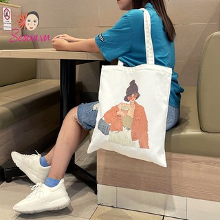 [Túi Thiết Kế-Fullbox quà tặng] Túi TOTE vải Canvas đeo vai phong cách hàn quốc, form unisex vintage -Girl CÁ TÍNH Sesua