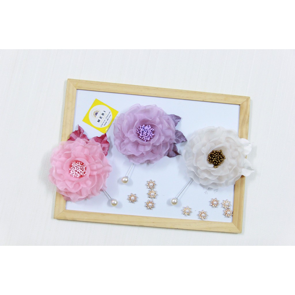 (ảnh thật 100%) Hoa cài áo handmade mẫu hoa mẫu đơn vải voan size 10-11cm