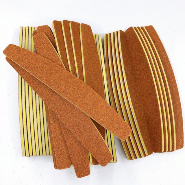 Một cây dũa móng tay giả bột đắp nhám da bò nâu chuẩn hàng xuất cao cấp độ nhám 80 hai mặt giấy nhám Mỹ