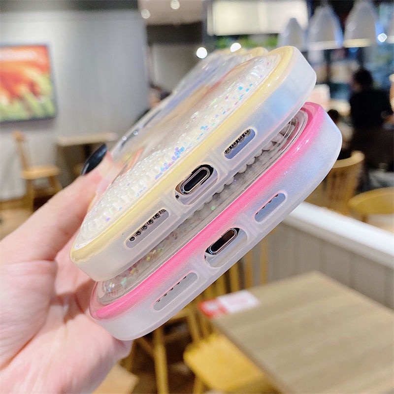 Ốp Điện Thoại Mềm Kim Tuyến Nước In Hình Gấu Hoạt Hình Có Dây Đeo Cho IPhone13 11 12Promax XS XR 7 / 8p