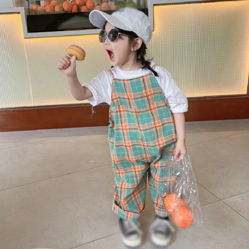 Jumpsuit Hai Dây Họa Tiết Caro Dễ Thương Cho Bé Gái