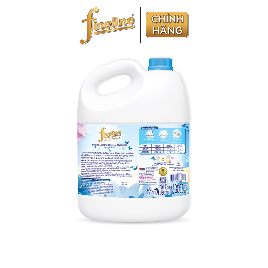 Nước Giặt Fineline Happiness Moonlight Fresh (Xanh) Can 3000ml.