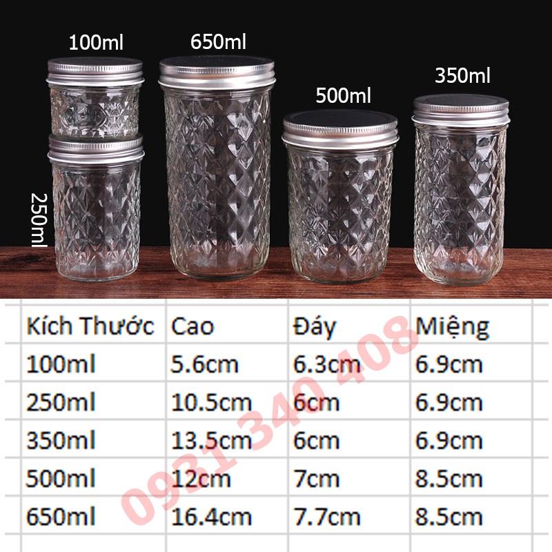 HŨ THỦY TINH  FREE SHIP 50K  Hũ đựng gia vị thủy tinh kim cương 100ml 250ml 350ml 500ml