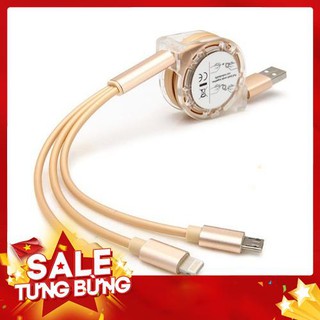 Sạc rút 3 đầu lightning type c và micro usb dây rút
