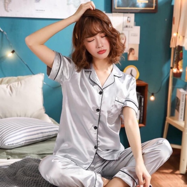 Bộ ngủ lụa cộc tay quần dài