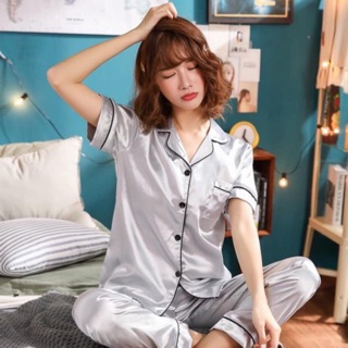 Bộ ngủ lụa cộc tay quần dài