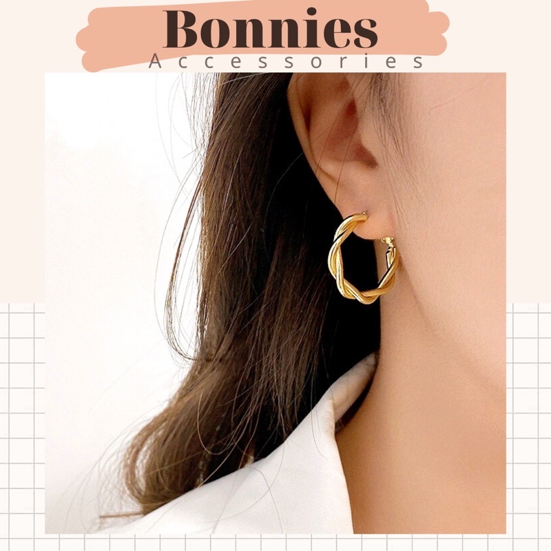 Khuyên Tai Tròn Xoắn Phong Cách Hàn Quốc, Hoa Tai Hợp Kim Mạ Vàng 925 Không Gỉ  Bonnies Accessories