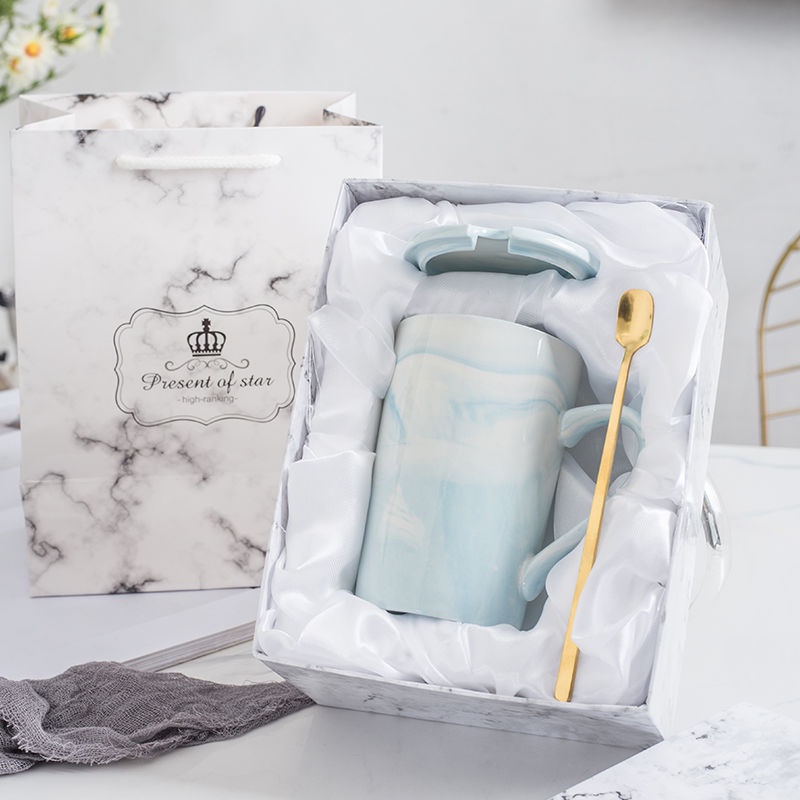 Cốc Nước ✺❣Cốc Uống Nước Bằng Sứ Có Nắp Đậy Và Muỗng Xinh Xắn Dành Cho Cặp Đôi