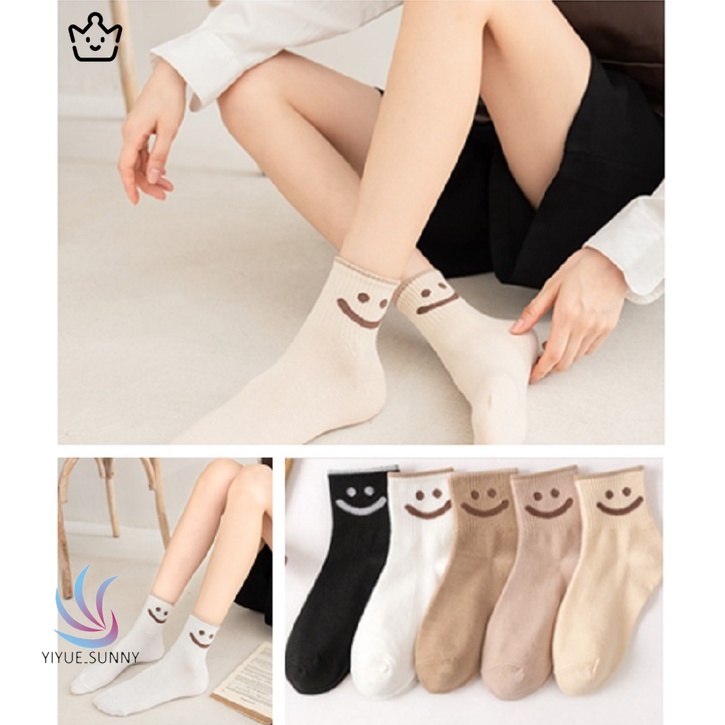 Vớ cotton co giãn thoáng khí hình mặt cười thời trang thu đông dành cho nữ JP6 YUE