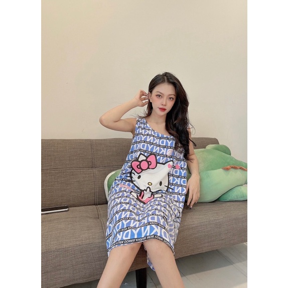 Đầm ngủ sát nách , váy mặc nhà hoạ tiết hoạt hình dễ thương có Bigsize cho 75kg đổ lại