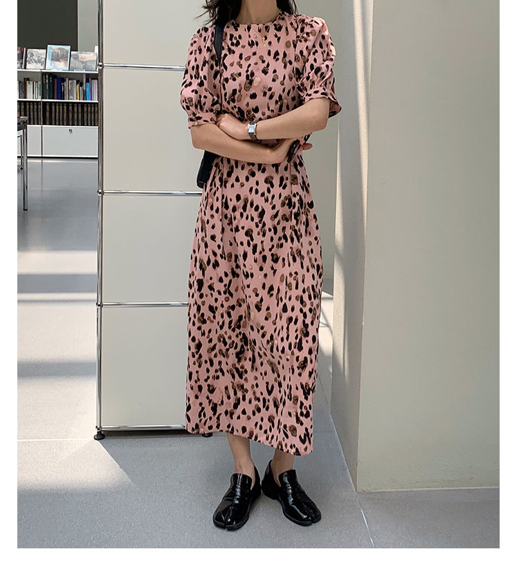 Đầm Tay Phồng Cổ Tròn Họa Tiết Da Báo Màu Hồng Dễ Thương | BigBuy360 - bigbuy360.vn