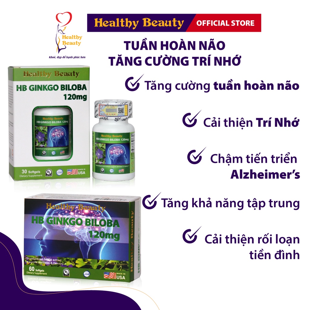 HB GINKGO BILOBA 120mg Viên Uống Tăng Cường Trí Nhớ, Tuần Hoàn Máu Não