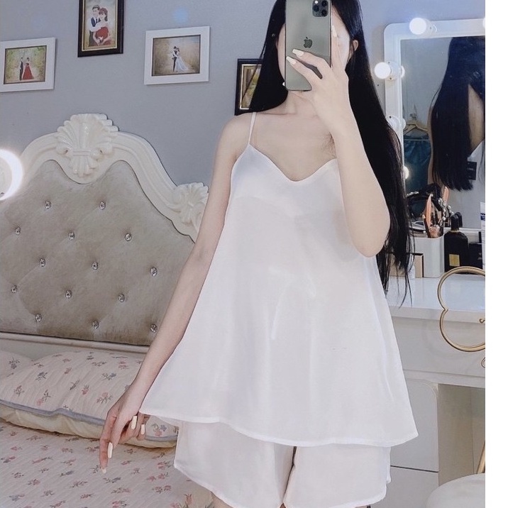 Đồ ngủ cao cấp bộ hai dây lụa thái cổ v chất liệu mát lịm VIZUKA