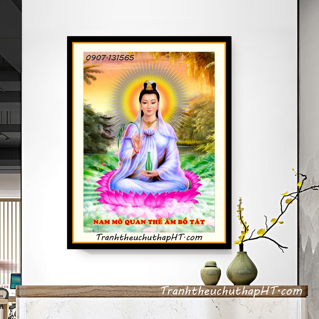 Tranh thêu chữ thập Phật bà Quan Âm - Tự thêu