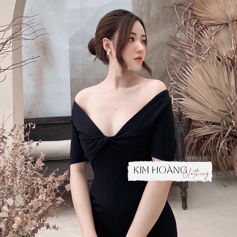 Đầm dáng dài mặc 2 kiểu Kim Hoàng, vải umi dày dặn, dãn 2 chiều, khoét lưng sexy
