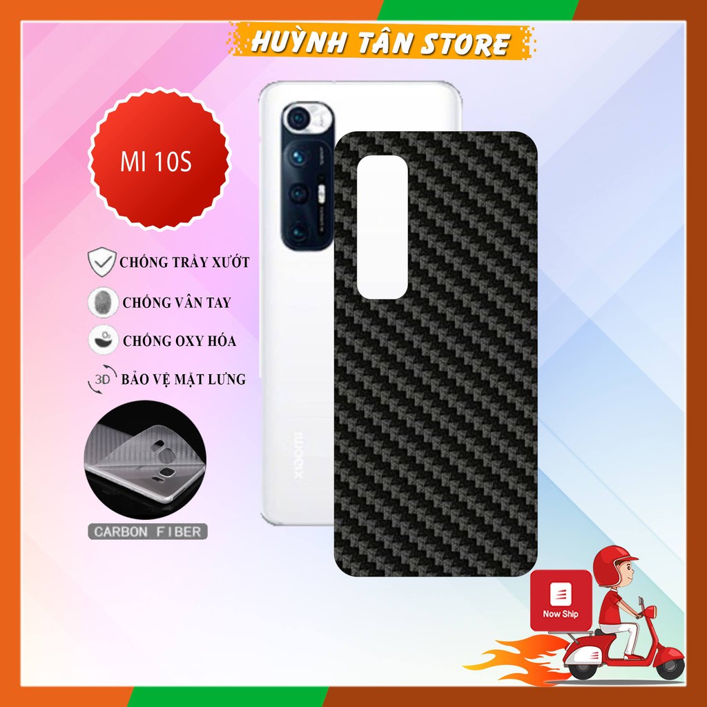 Miếng dán decal carbon mặt sau Xiaomi Mi 10S chống trầy mặt lưng, chống bám vân tay