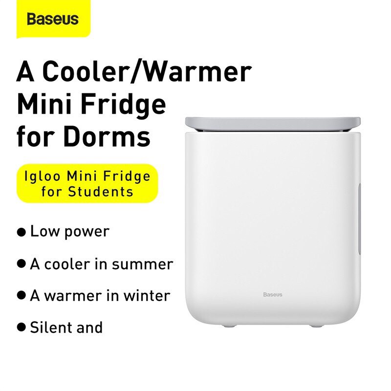 Tủ lạnh mini Baseus Igloo Mini Fridge for Students (6L, làm mát và giữ ấm, 220V) Dùng Trên Xe Hơi, Cho Gia Đình, Văn Phò