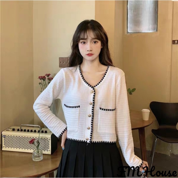 Áo dài tay nữ FM Style phong cách tiểu thư 2 màu đen trắng siêu dễ thương 210915031