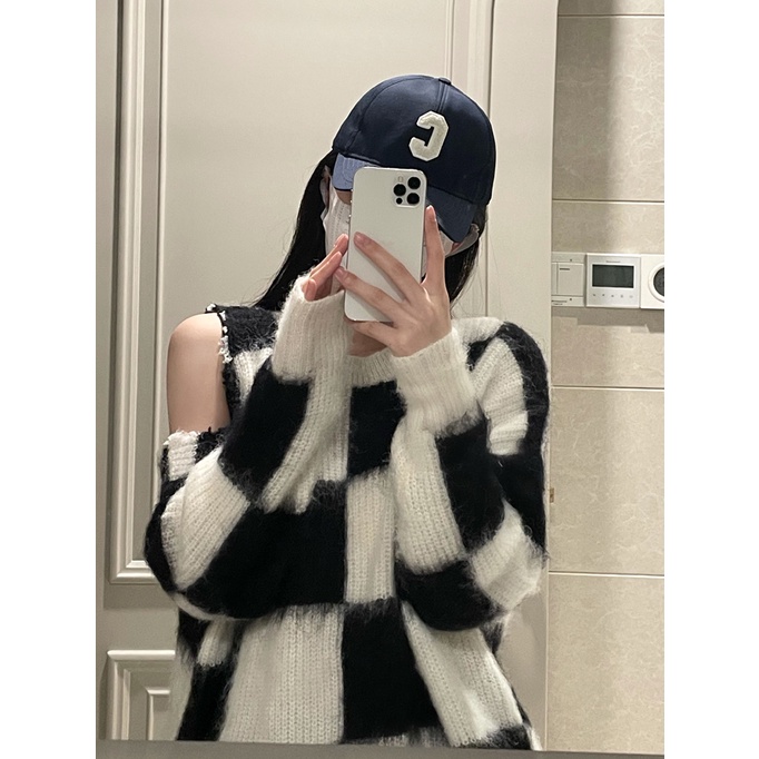  Áo Sweater Dệt Kim Tay Dài Hở Vai Họa Tiết Kẻ Sọc Phong Cách Hàn Quốc Thời Trang | BigBuy360 - bigbuy360.vn
