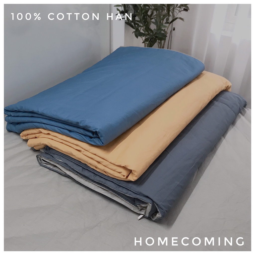 Vỏ chăn mền chần bông Cotton Hàn 100% màu trơn kích thước 2mx2m2 có khóa kéo lồng ruột thương hiệu Homecoming