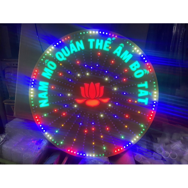 Đèn thờ Hào Quang Mica Led 32 tia 6T(6 tấc - 60cm) -  Nam mô quan thế âm bồ tát - giá xưởng, siêu sáng, nhẹ bền