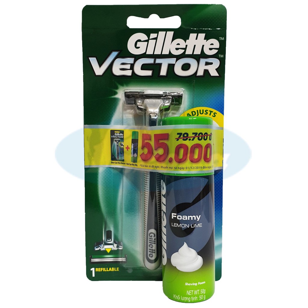 Combo dao cạo râu Gillette Vector và bọt cạo Gillette 50g