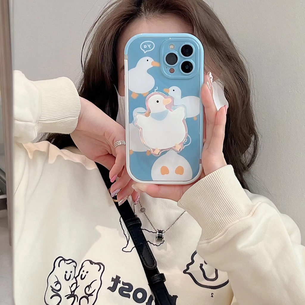 Ốp Điện Thoại tpu Mềm Có Giá Đỡ Hình Chú Vịt Cho iphone 13 pro max 12 pro max 11 pro max xsmax