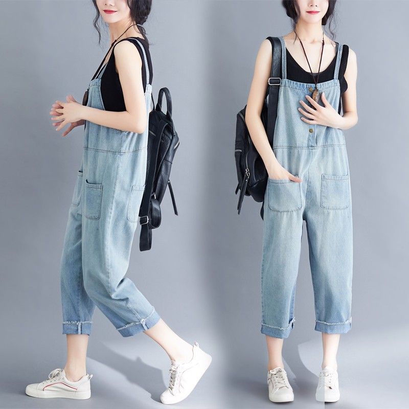 [ORDER] Quần yếm bigsize jean xanh dây mảnh(fit đến 80kg) - Có ảnh thật