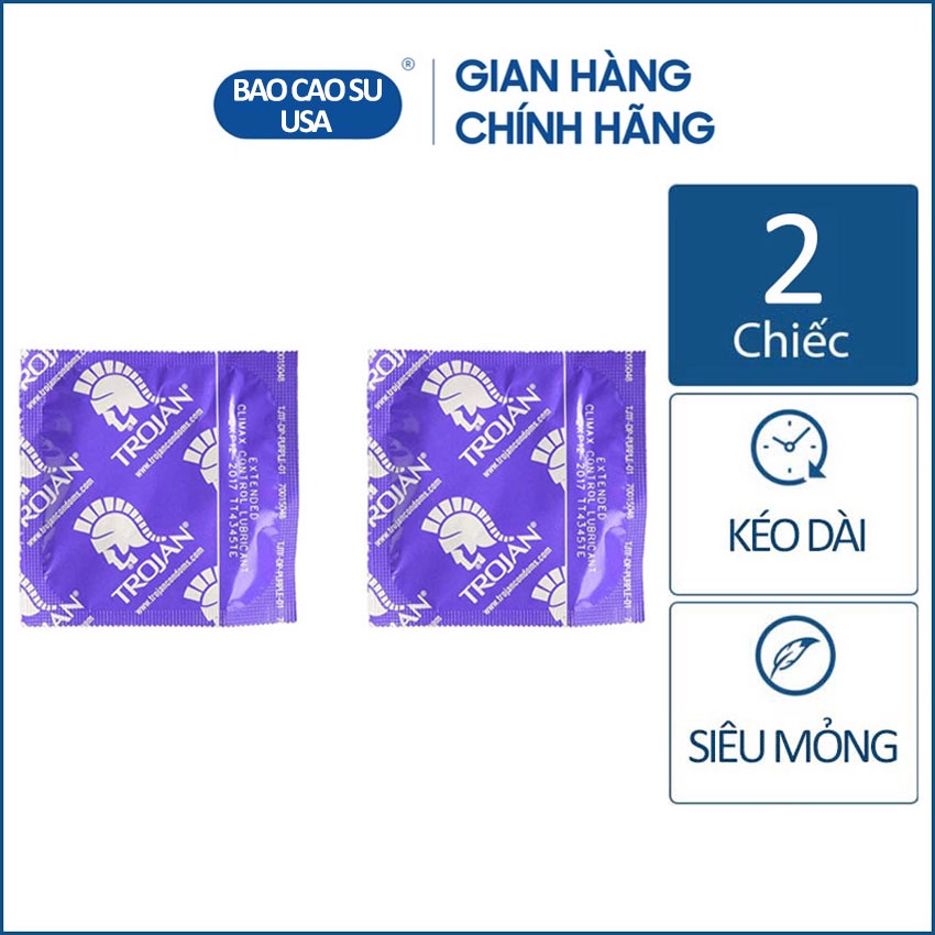 2 cái bao cao su Trojan Extended cao cấp siêu kéo dài thời gian