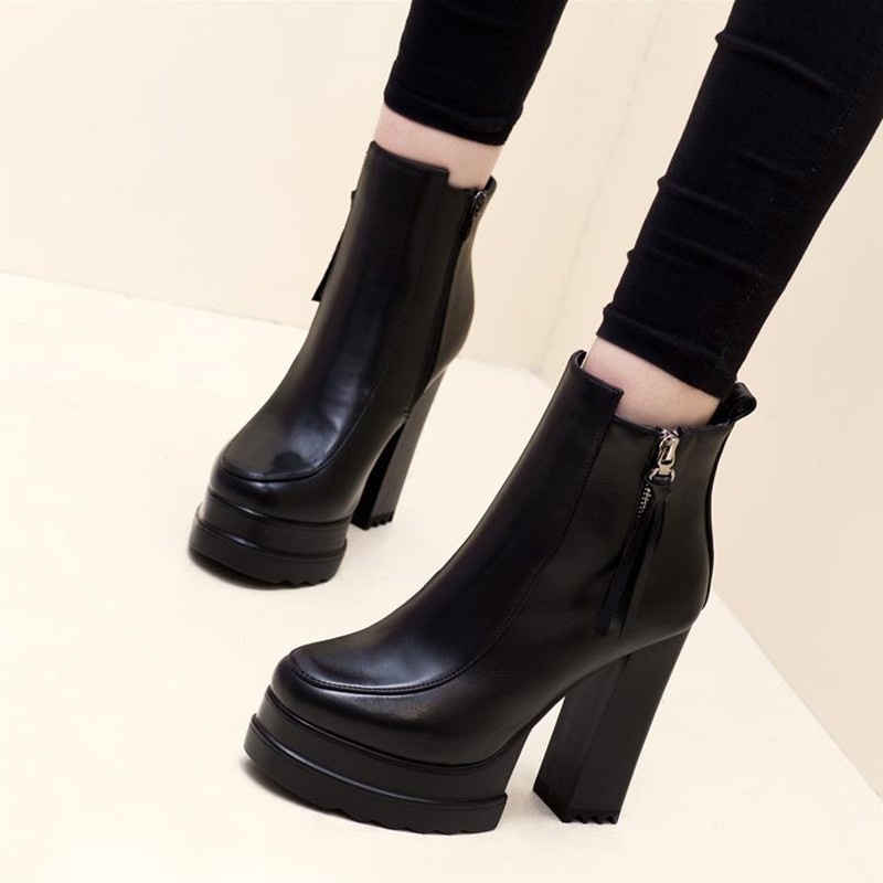 ✟❡✓small short boots plus velvet winter thick heel high heels 10-12cm super women s shoes 34 size black 2020 new