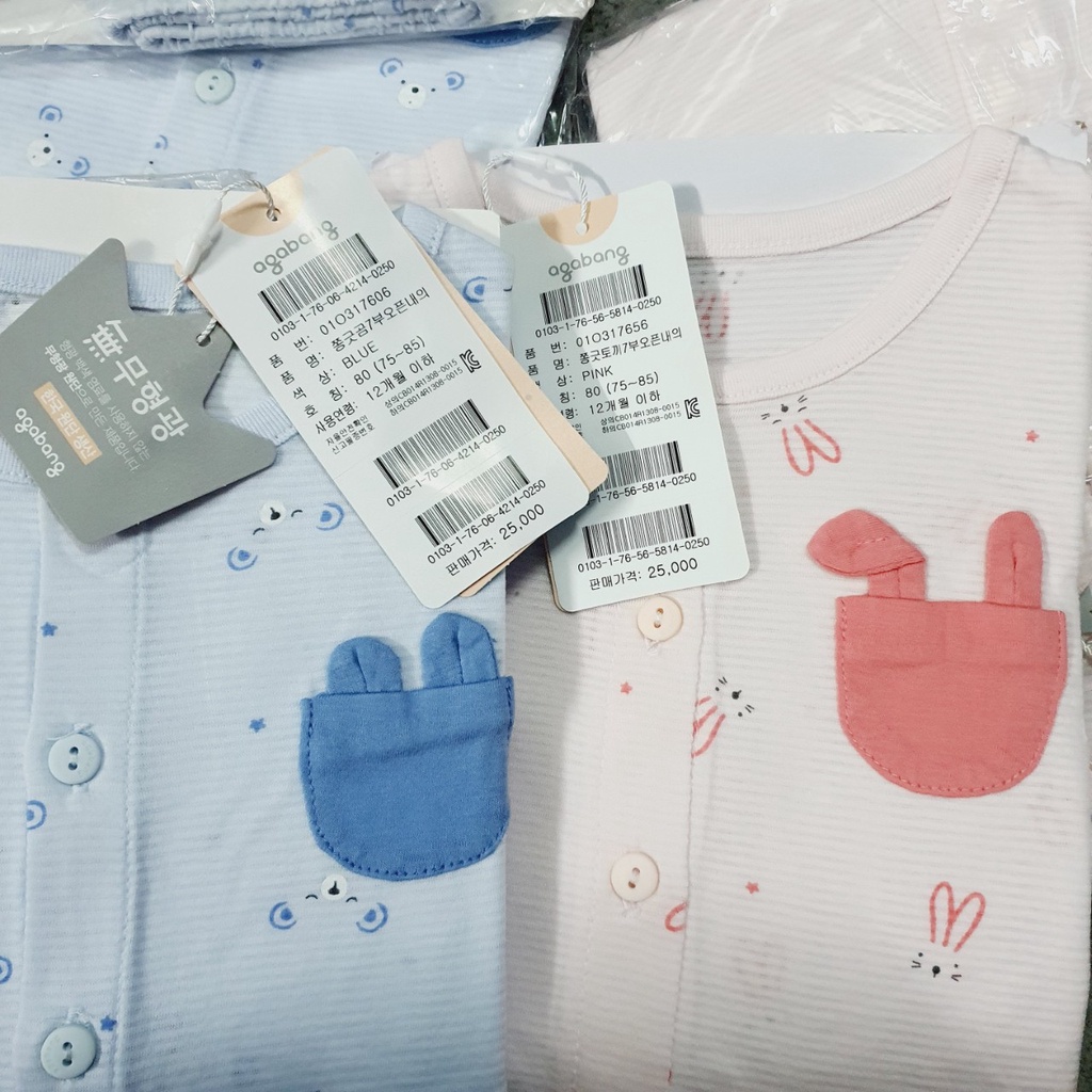 Bộ lửng tay lỡ cotton giấy mềm co giãn thỏ hồng gấu xanh Agabang xuất Hàn dư xịn