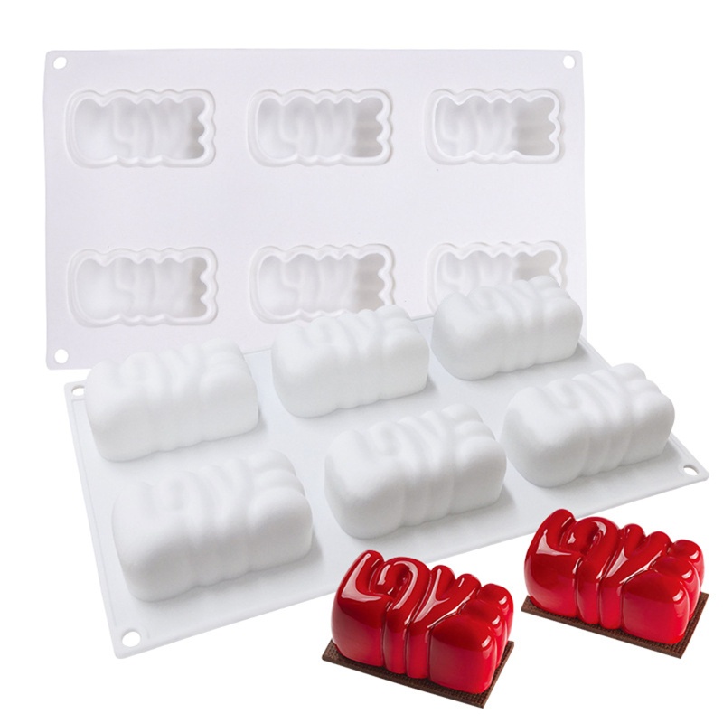 Khuôn Silicone Làm Bánh / Xà Phòng Hình Trái Tim 3D 6 Ngăn