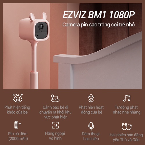 [Mã ELEZ10 giảm 10% đơn 800K] camera trông trẻ không dây pin sạc ip wifi ezviz BM1 phát hiện tiếng khóc