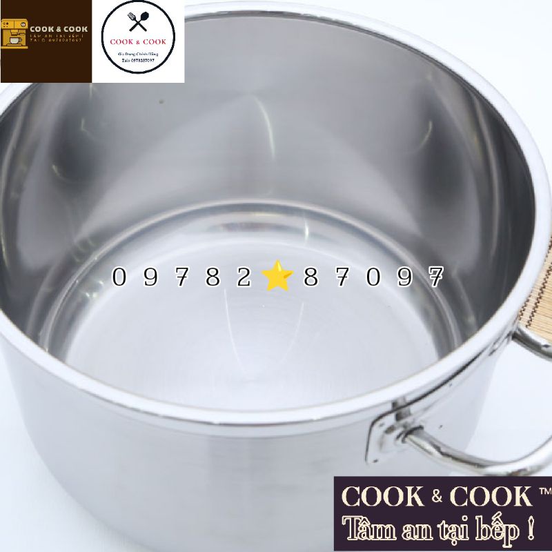 [CHÍNH HÃNG] Nồi luộc gà inox 3 đáy nắp kính size 30 cm VIETCOOK dung tích 13 LÍT sử dụng trên bếp từ