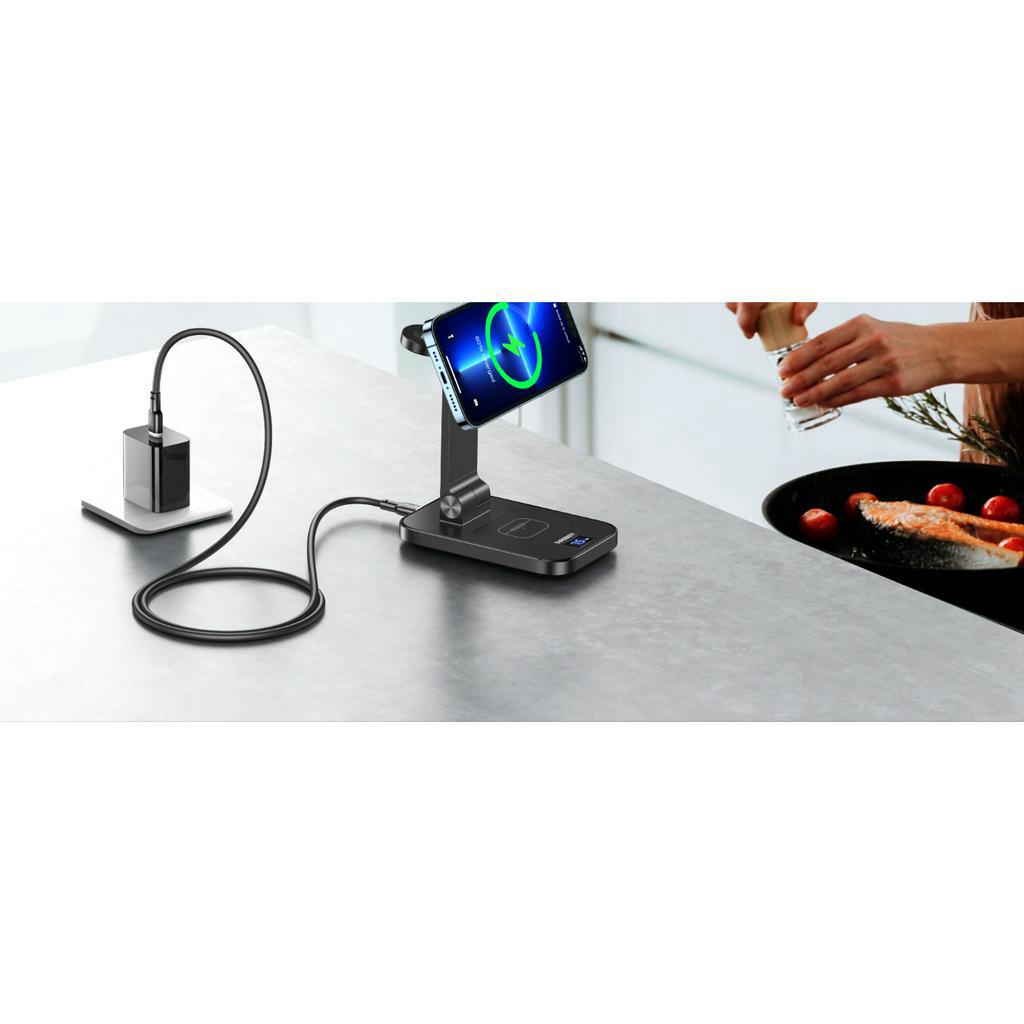 CHÍNH HÃNG Đế sạc không dây từ tính, sạc nhanh đa năng THREEKEY TK 23 4 IN 1 USB C 15W iPhONE TAI NGHE, ĐỒNG HỒ, BÚT