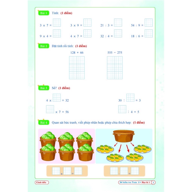 Sách - Đề Kiểm Tra Toán Lớp 3 - học kì 1 - Cánh diều (1 quyển)