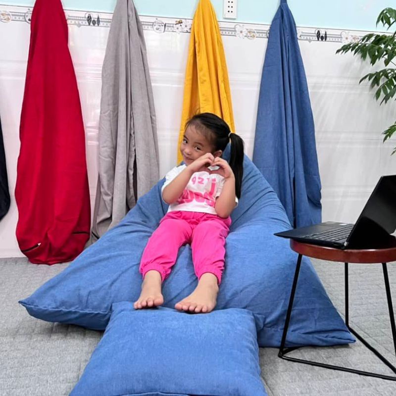 Ghế lười hạt xốp 3ii Home hình kim tự tháp size XL 120x140cm L 100x120cm M 80x100cm vải nhung gân cao cấp mềm mại êm ái