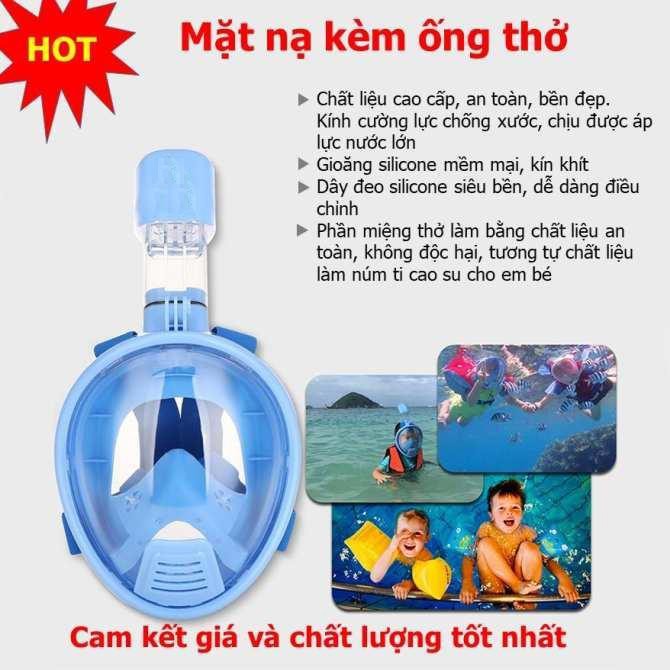 Mặt nạ lặn biển Full Face view 180 độ, gắn được camera (size S/M dành cho trẻ em)